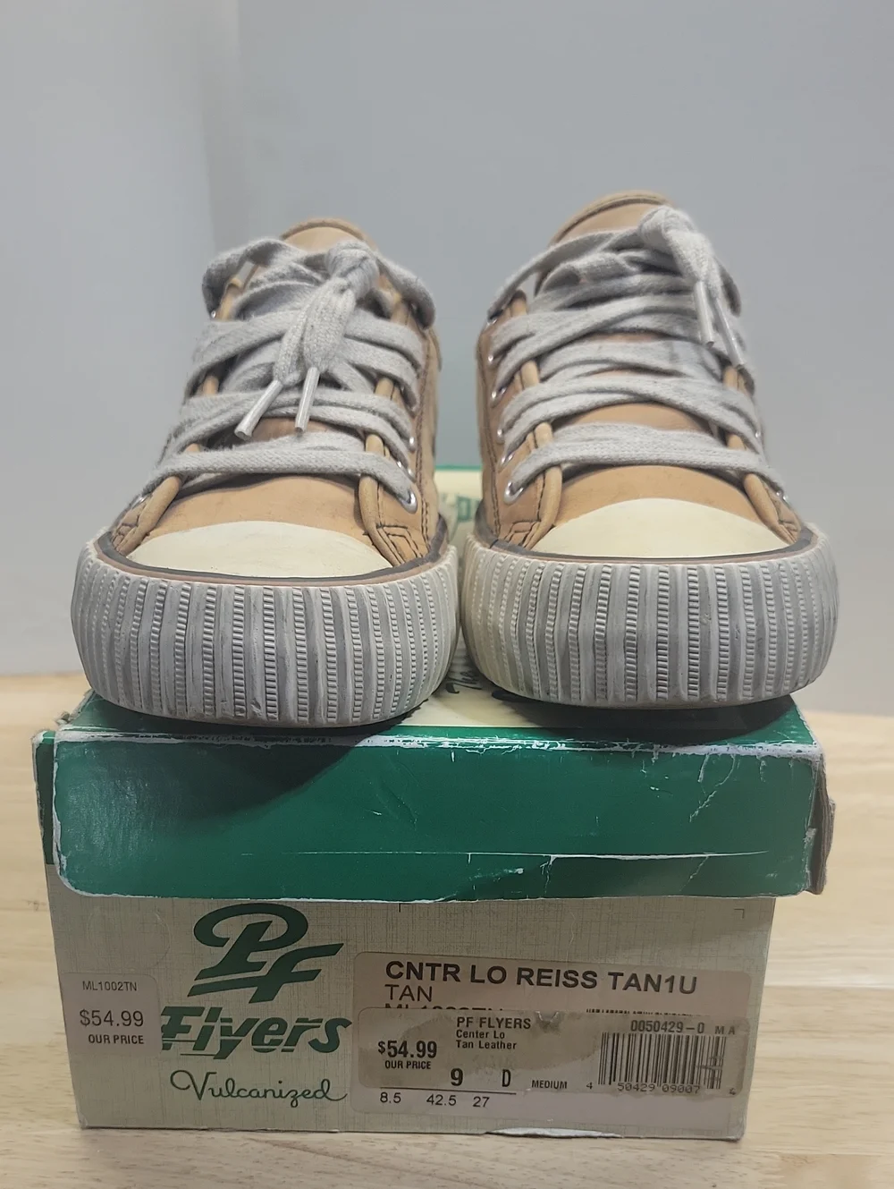P.F. Flyers Mens Tan Canvas Low-Top Sneakers with Gray Laces